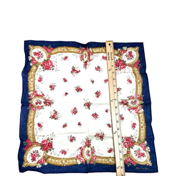 NewUnused Christian dior MiniScarf/Handker Cotton 19" Blue white pink Floral(43 - Picture 5 of 5